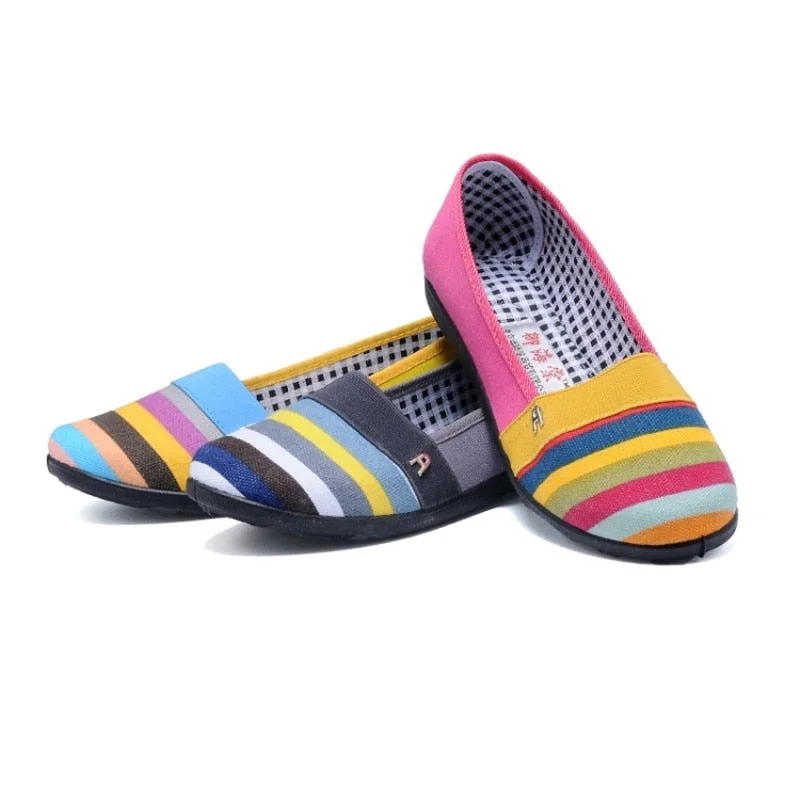 Classic rainbow lightweight wearable casual breathable square mouth flat shoes
