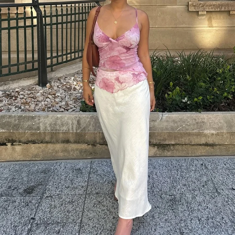 Women Vest Tie Dye Print Camisole Elegant Ladies V Neck Sleeveless Layers  Backless Tank Tops Crop Tops