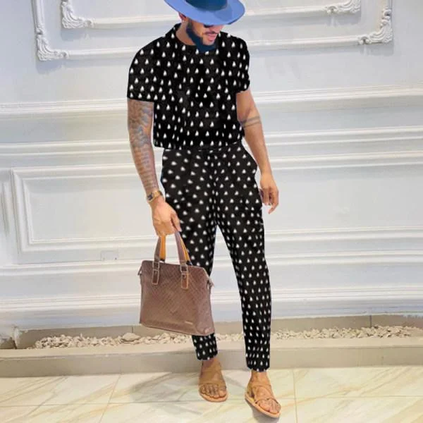 Tiboyz Men's Fashion Dot Printed Casual Shirt Set