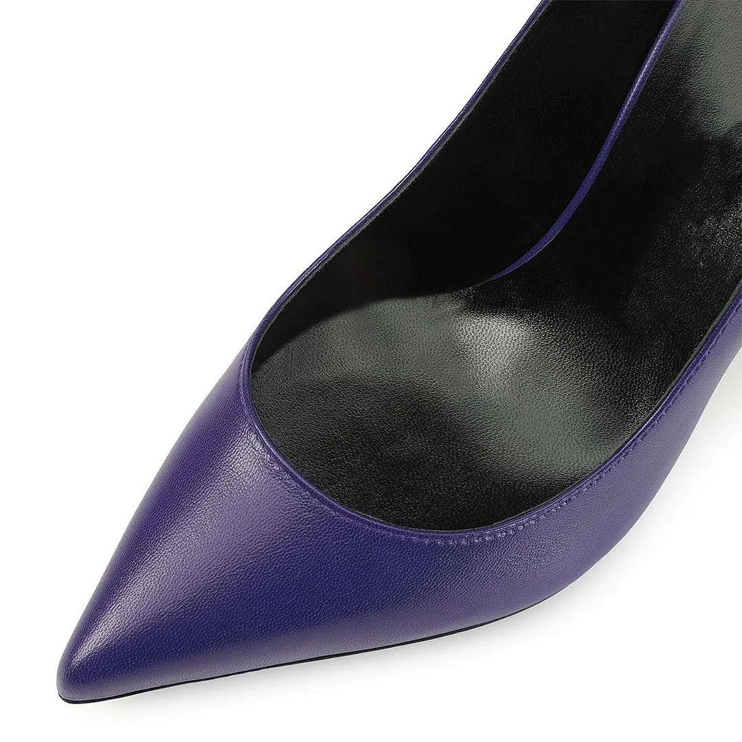 Purple Vegan Leather Pointed Rhinestone Decorative Heel Pumps