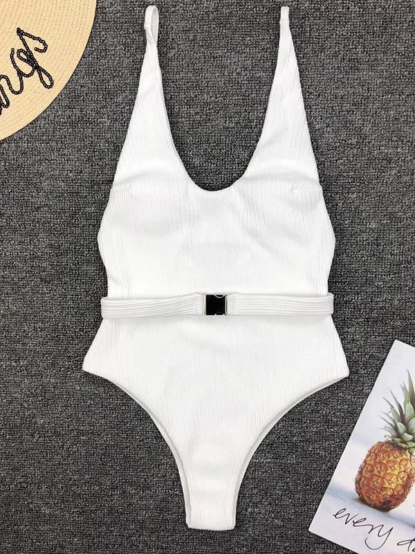Solid Belted Sexy One-Piece Swimwear