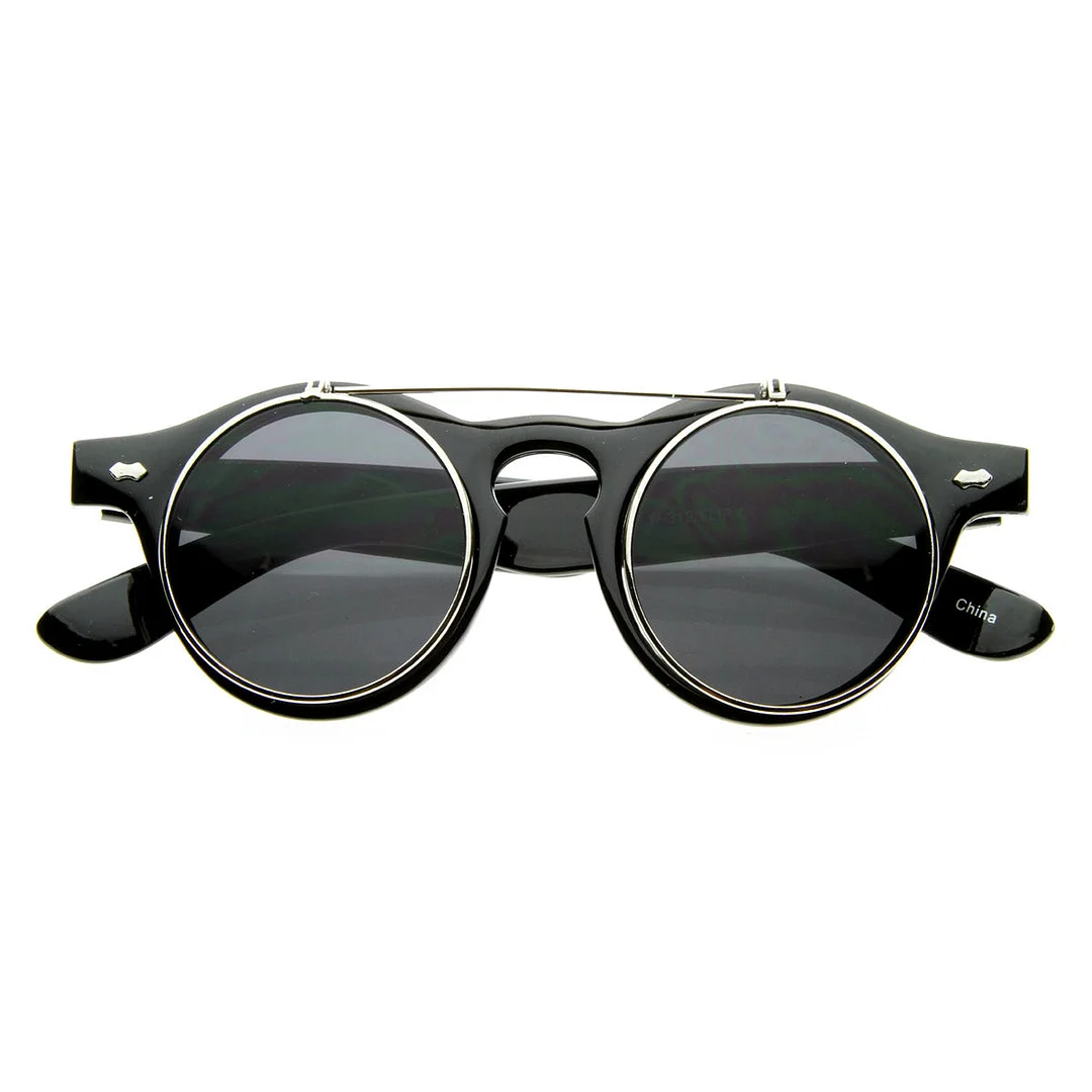 Small Retro Steampunk Circle Flip Up Glasses / glasses