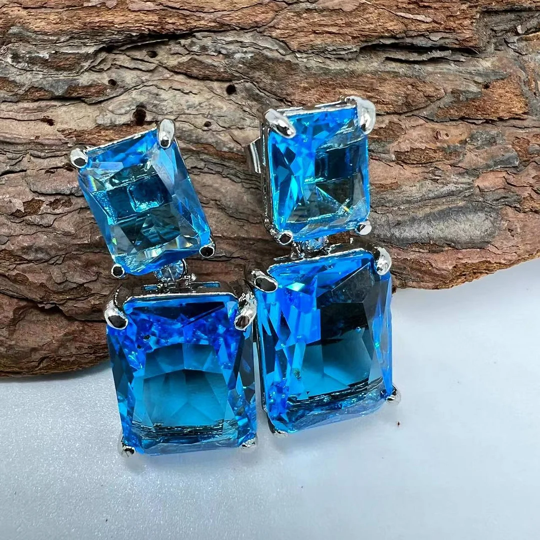 Luxury Aquamarine Boho Earrings for Women Fashion Engagement Jewelry Long Crystal Stone Dangle Earrings