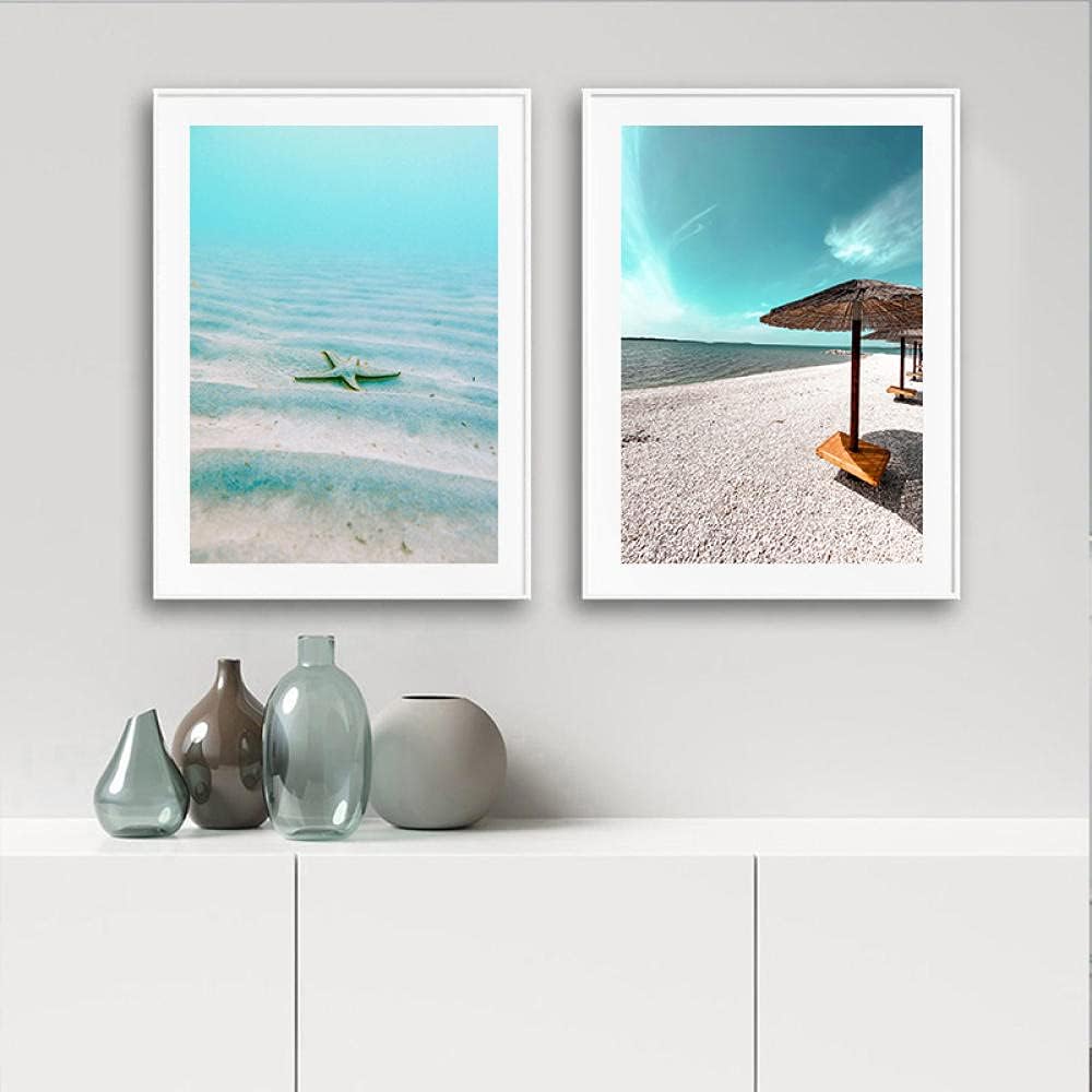 Beach Palm Tree Wall Art Canvas Painting Nordic Posters And Prints Wall Pictures For Living Room Scandinavian Home Decor 50x70cm x2 No Frame