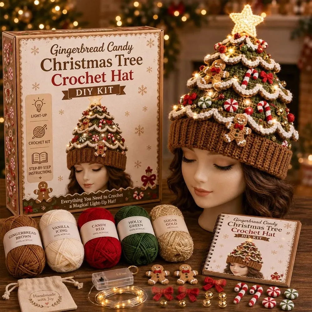 Gingerbread Candy crochet tree hat