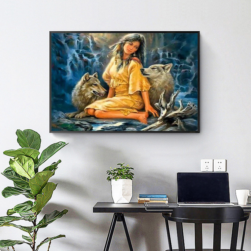 

(Multi-Size) Woman And Wolf - Round/Square Drill Diamond Painting 40*30CM/50*40CM, Square diamond 30*40cm, 501 Original