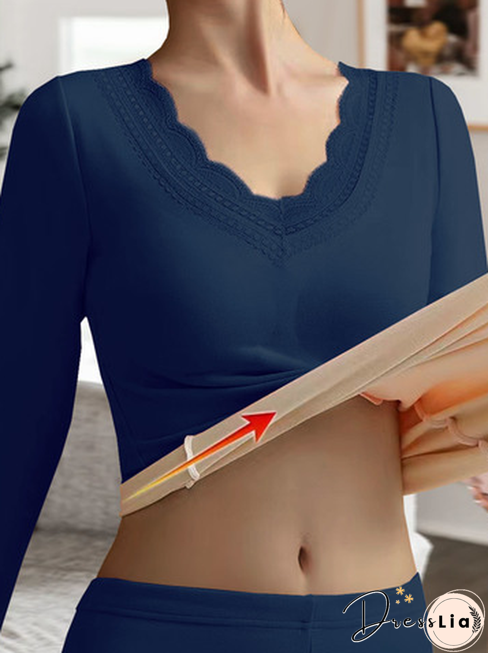 Casual Plain Fluff/Granular Fleece Fabric Patchwork Lace Thicken T-Shirt