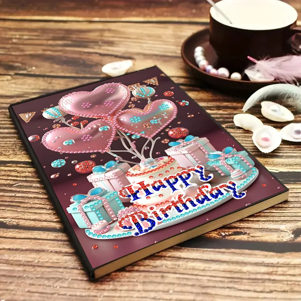 2pcs 50-Page A5 Birthday Cake Diamond Painting Notebook for Adults Holiday Gift