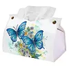 Blue Butterfly DIY PU Diamond Painting Tissue Box Kit Desktop Tissue Holder with Rhinestone Diamond Desk Decorative Tissue Box for Adults Desktop Storage Organizer
