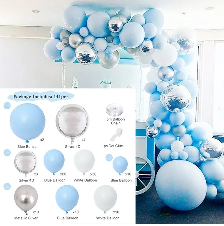 Xpoko QIFU Macaron Blue White Balloons Garland Arch Kit Wedding Birthday Ballon Birthday Party Decor Kids Baby Shower Boy Girl Baloon