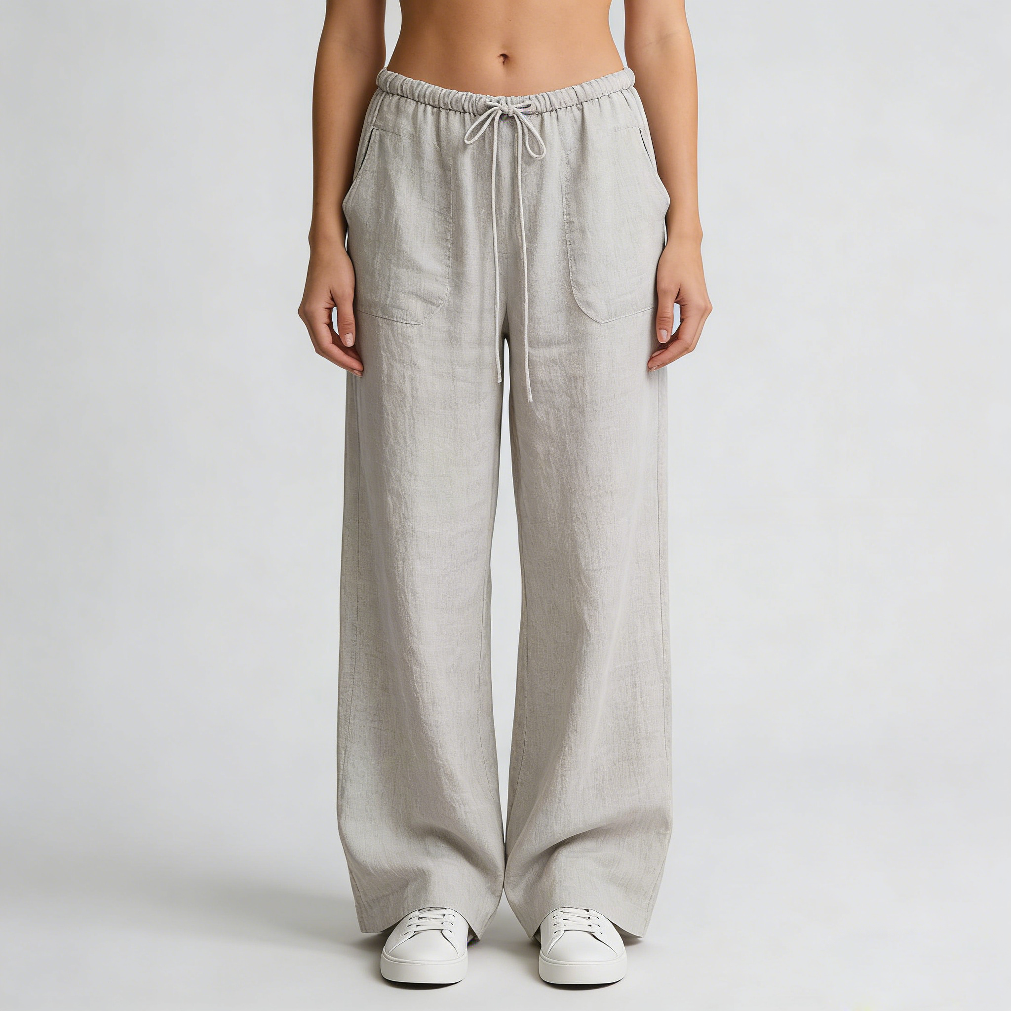Linen Pants Women 100% Linen Drawstring Wide Leg Trousers Versatile Style REAL SILK LIFE