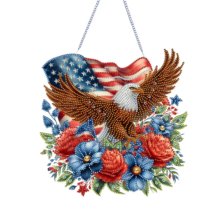 【Pendant】4th of July USA Flag Eagle Acrylic Diamond Art Hanging Pendant for Window Decor gbfke