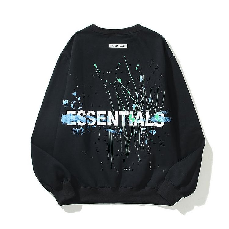 Fog Essentials Long Sleeve round Neck Sweatshirt Double Line Letter Starry Sky Paint-Splashing Style Graffiti Sweater