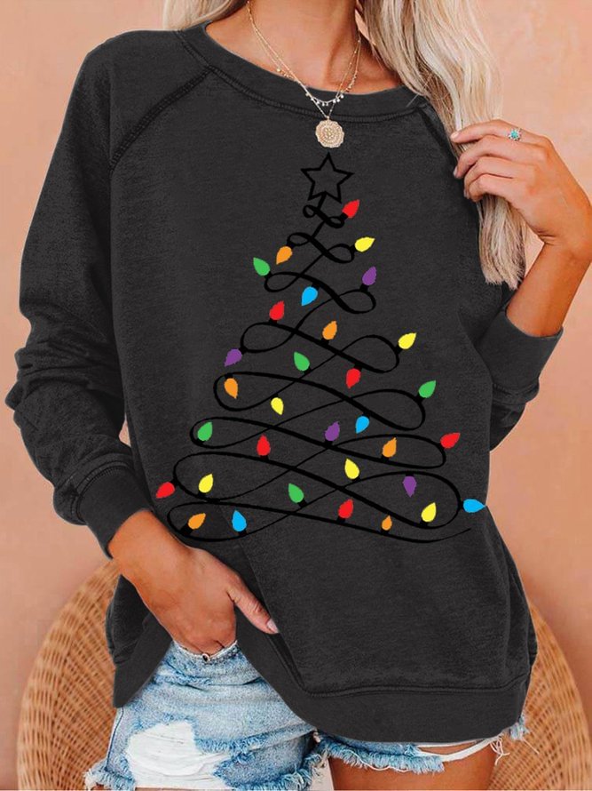 Womens Christmas Light Tree Casual Sweatshirts