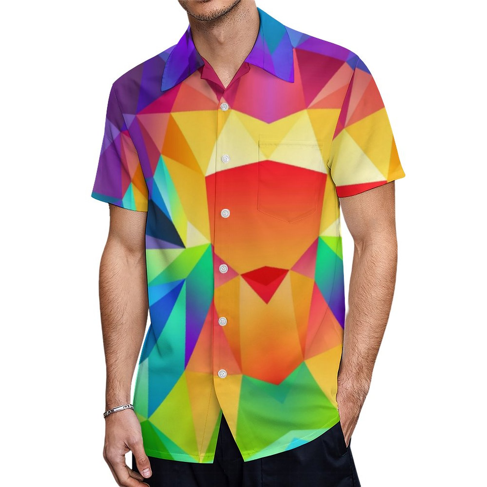 Fracture Rainbow Pretty Womens Yoga Pants Hawaiian Shirt Mens Button Down Tropical Hawaii Beach Shirts