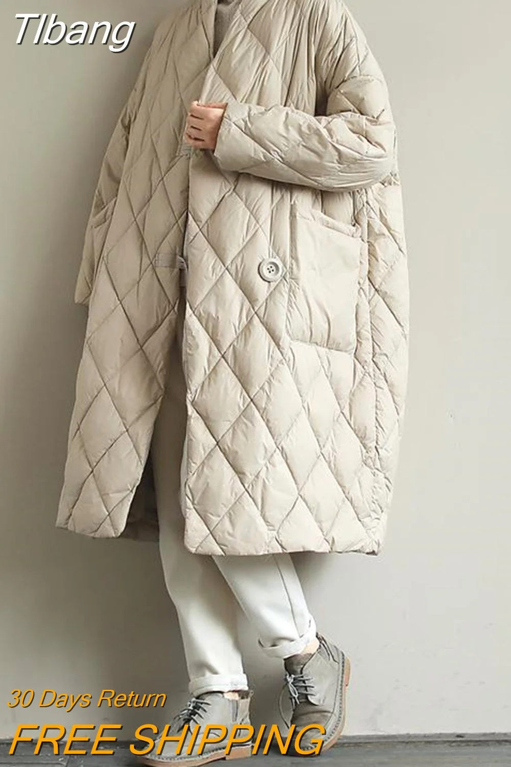 Tlbang Winter New Arrivals Women's Cotton Coats Diamond Lattice Block Big Size Female Long Parkas Loose Lady Overcoats Clothes