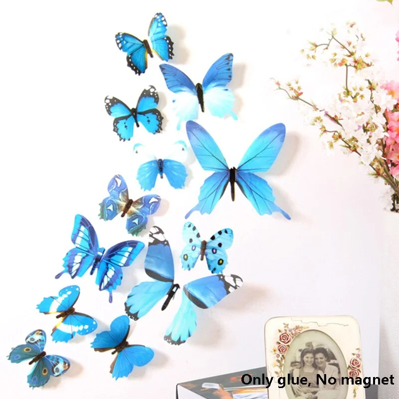 3D Blue Color butterfly Simulation PVC Wall Stickers Fridge magnet Decorative painting accessories living room decoration modern