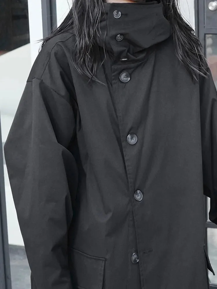 Huiketi Spring Autumn Long Oversized Black Trench Coat with Hood Dark Academia Aesthetic Luxury Designer Clothes for Women 2023