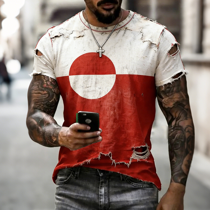 Men's Retro Cutout Greenland Graphic Casual T-shirt artswardrobe