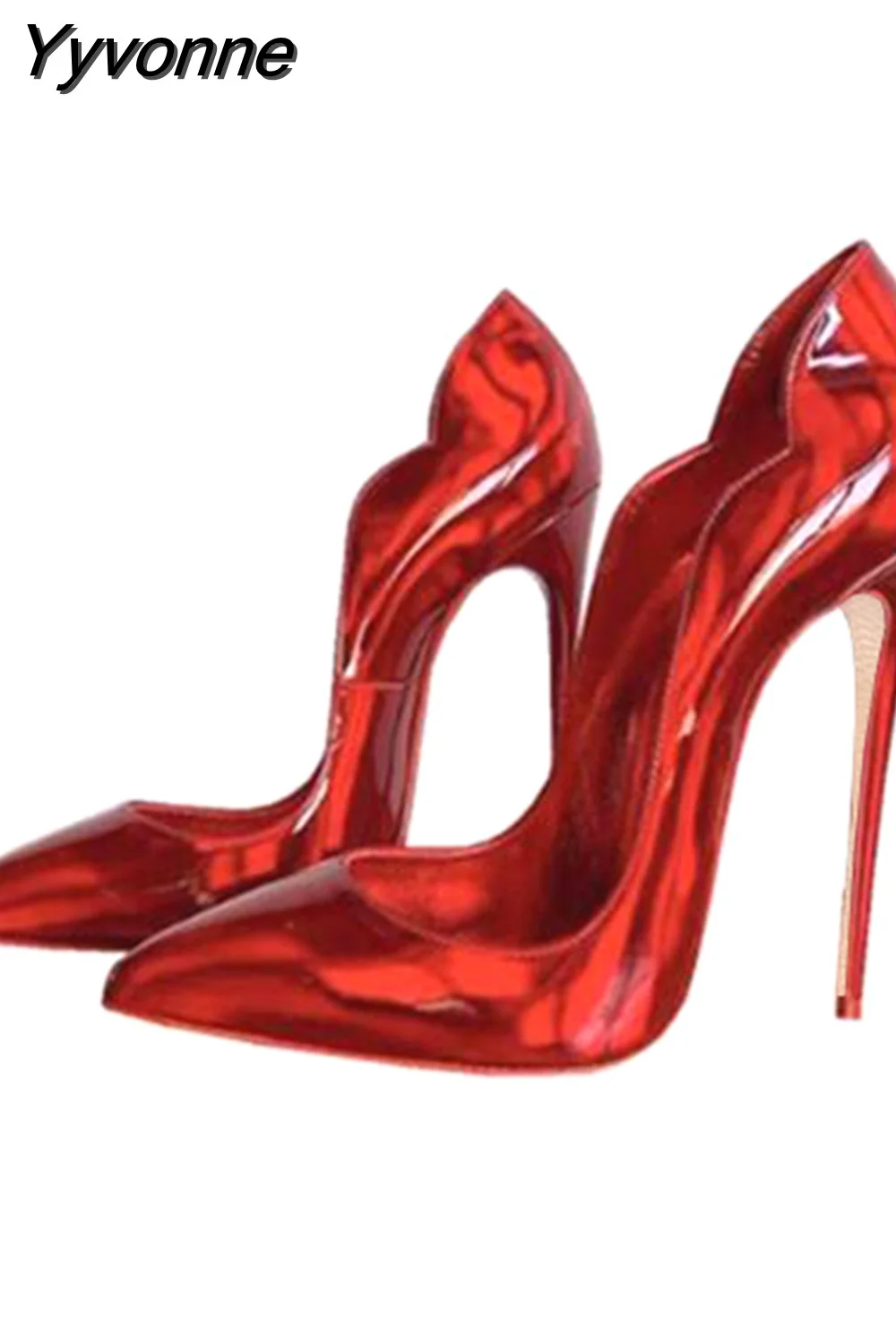 Yyvonne Shiny Women Pointy Toe Sexy Stiletto Pumps Fashion Designer Slip On 8cm 10cm 12cm High Heel Party Shoes QP148 ROVICIYA