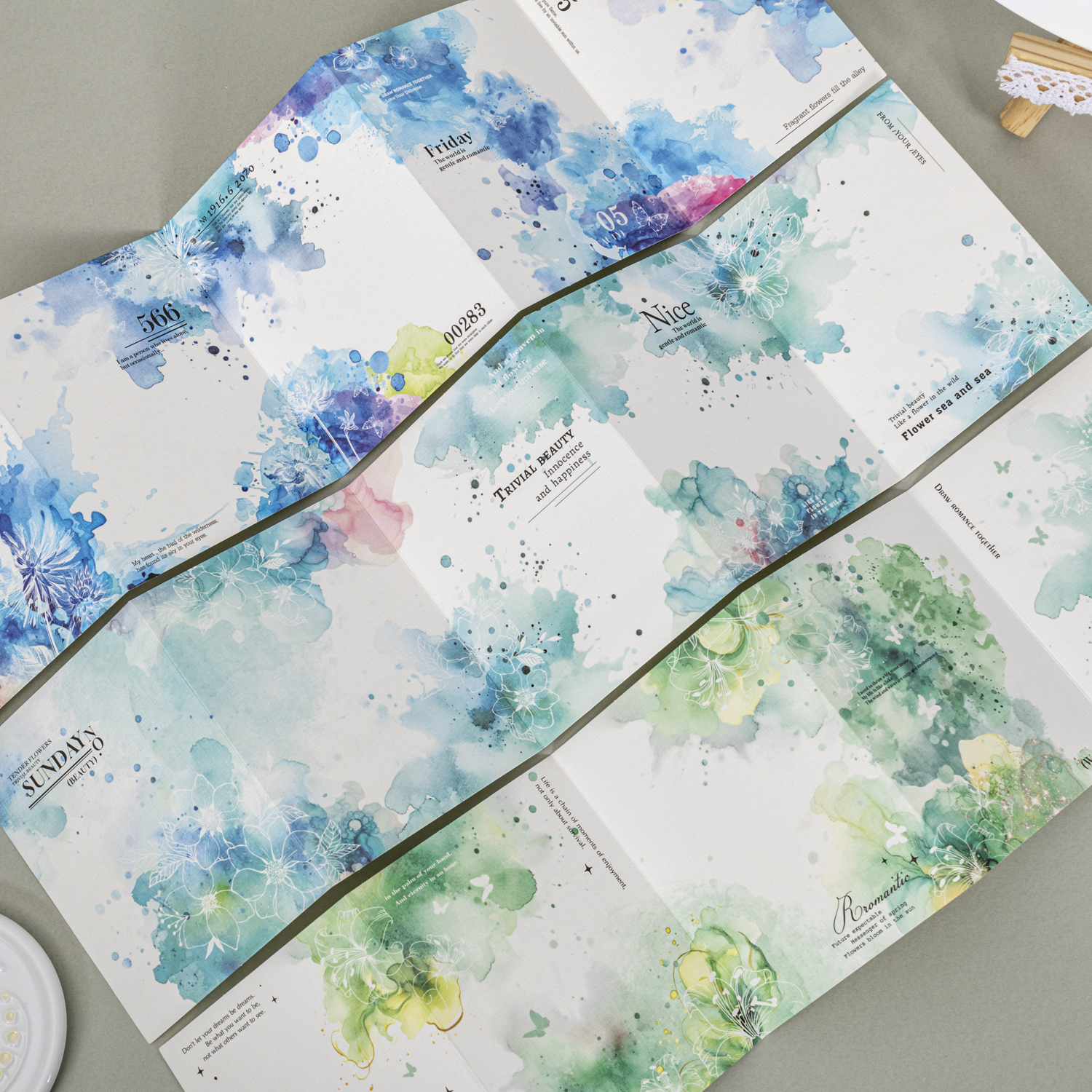 소재지 - 고풍스러운 시 시리즈 빈티지 수채화 번짐 접이식 오르간 페이지