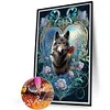 Wolf mit Rose - Rundbohrer Diamantmalerei - 40*60cm (große Größe)