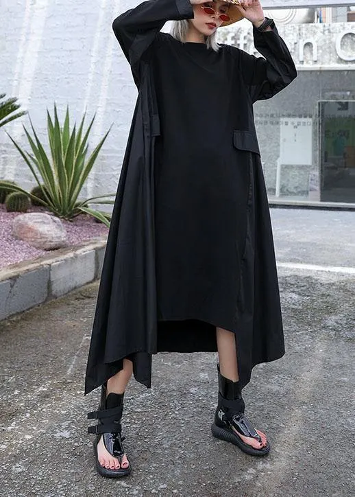 Chic black cotton quilting dresses patchwork Plus Size fall Dress