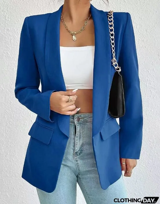 Women Solid Color Casual Lapel Long Sleeve Blazer Coat