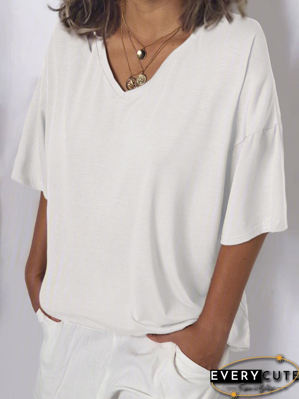 Women V Neck Cotton T Shirt Top Tunic