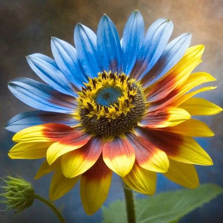 Twin-Blossom Half Blue, Half Yellow Sunflower