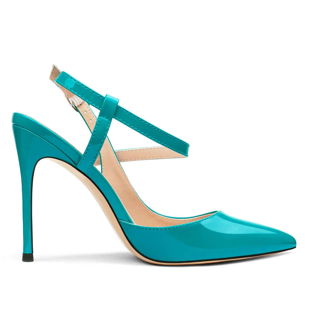 10CM/4 inch Slingback Pumps Ankle Strap Jenlove Stiletto Patent High Heels