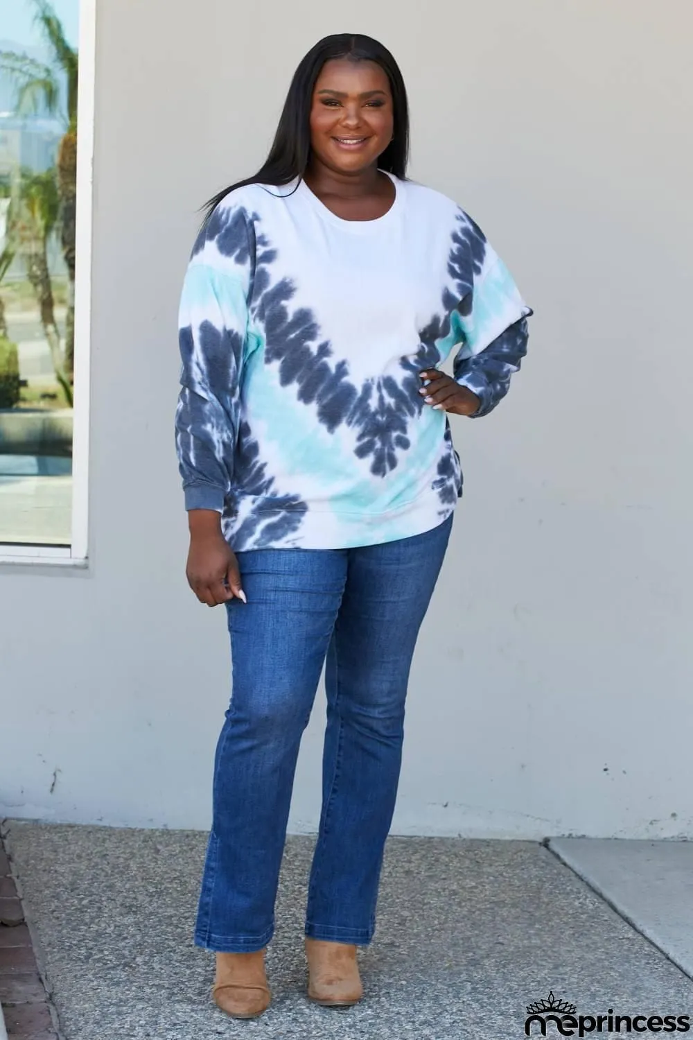 Sew In Love Full Size Tie-Dye Side Slit Sweatshirt