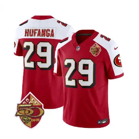 Men's San Francisco 49ers #29 Talanoa Hufanga Red/White 2023 F.U.S.E. 50th Patch Throwback Stitched Football Jersey