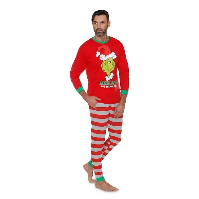 Christmas Matching Pajamas Grinch Print Daily Red Long Sleeve Set