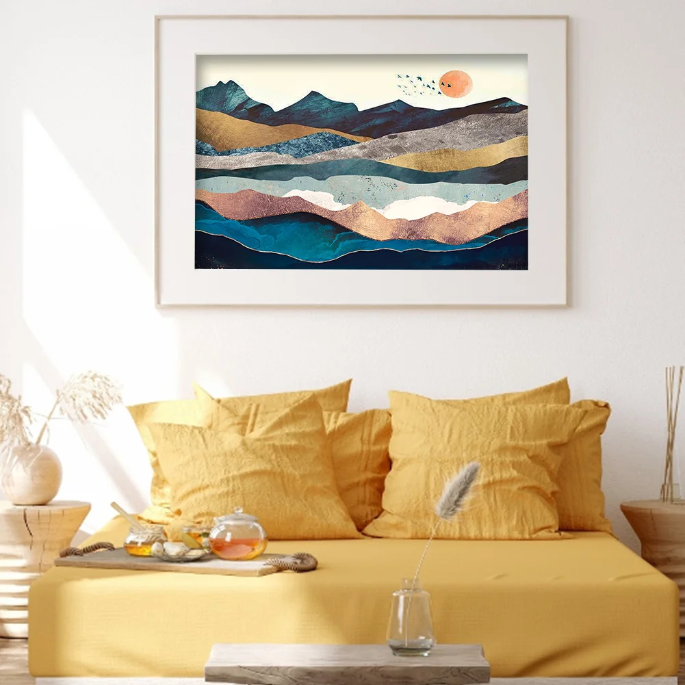 11CT Full Stamped Cross Stitch - Sunset Mountains(Canvas|40*50CM)