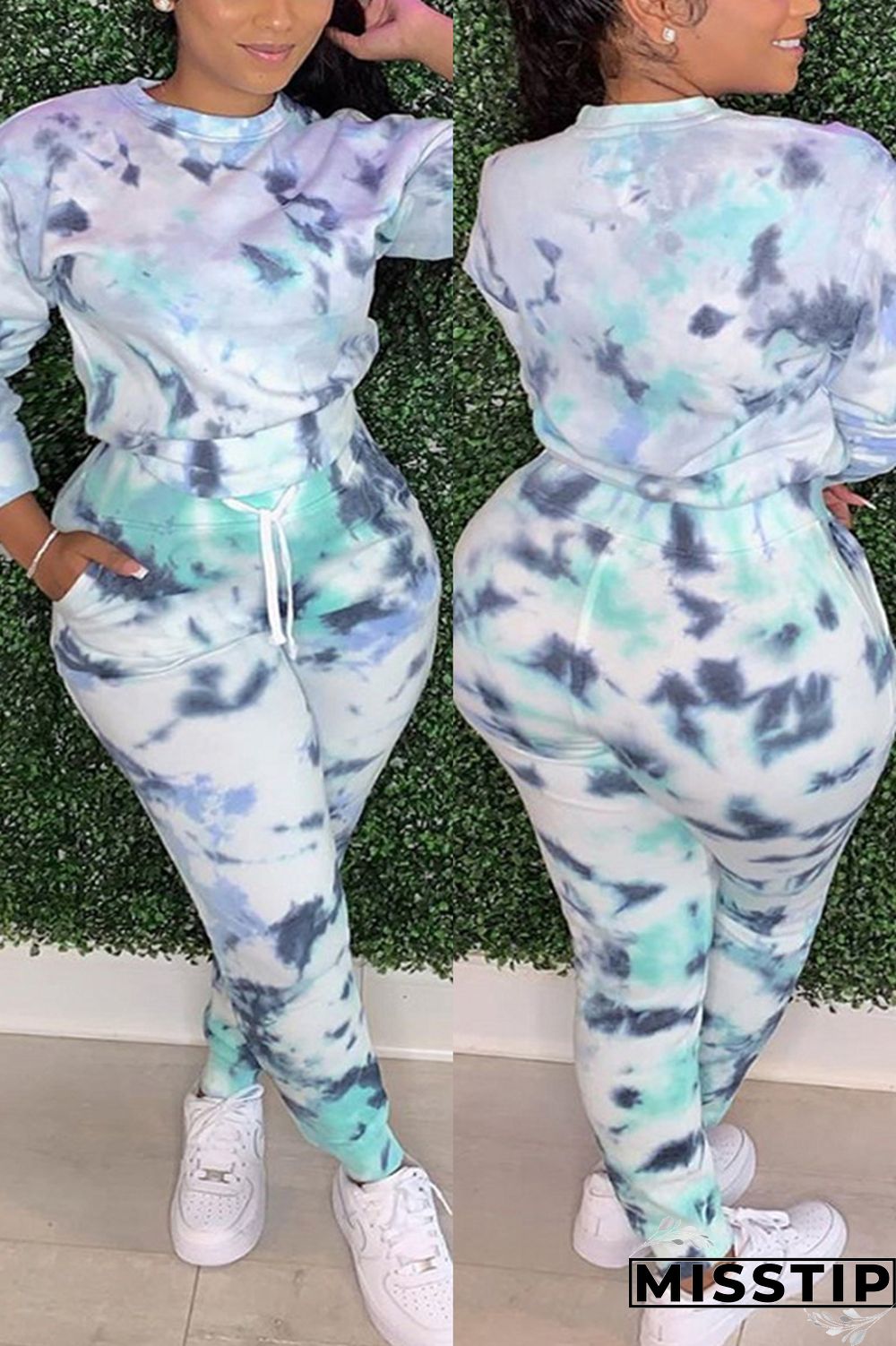 Pink Fashion Casual Long Sleeve O Neck Regular Sleeve Regular Print Two Pieces