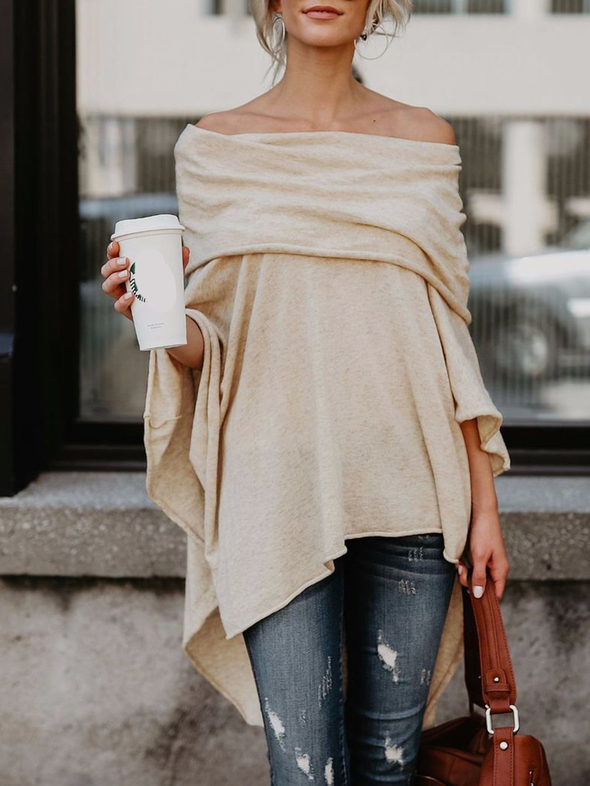 Off Shoulder Asymmetric A-line Batwing Casual Tops