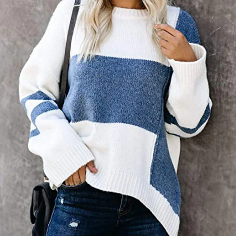 Athvotar Athvotar And Winter New Striped Retro Street Sweater Bumping Round Collar Knitting Shirt