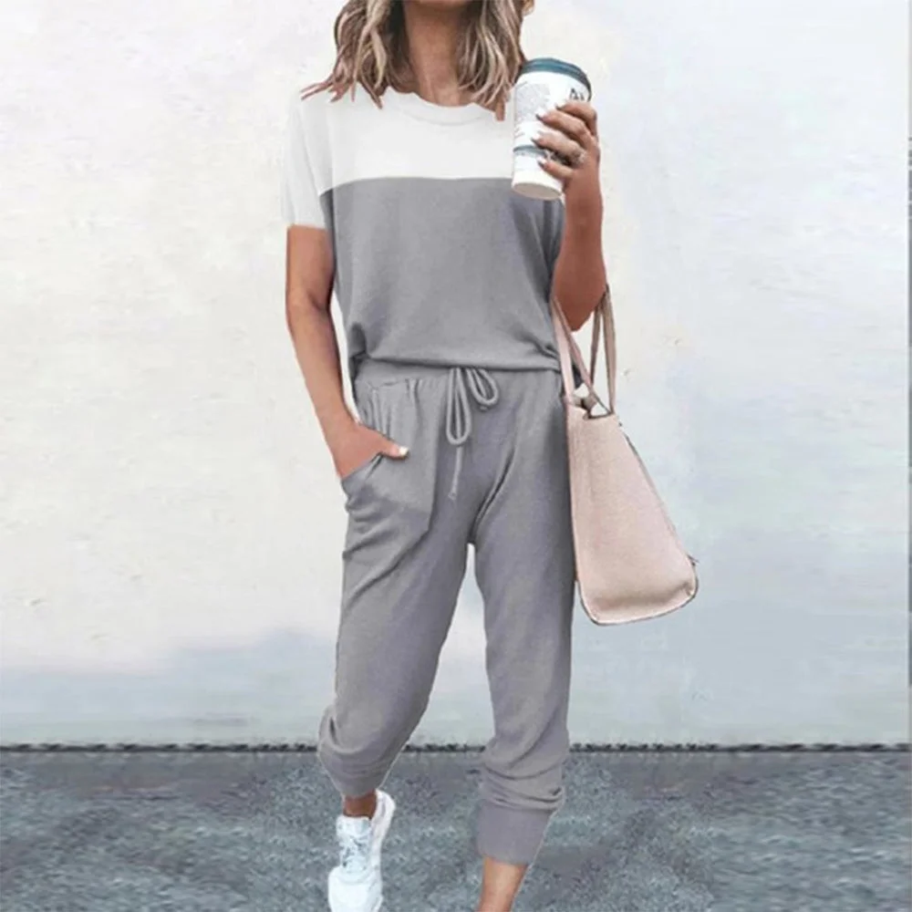 Grey Short Sleeve Two Piece Set