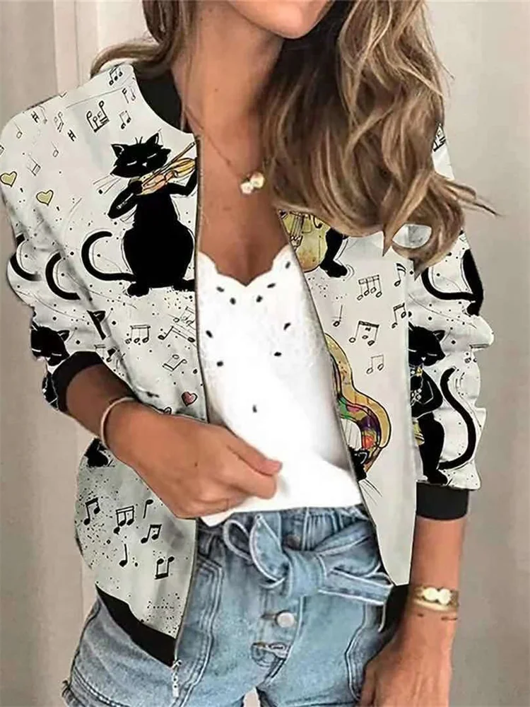 Lovely Black Cat Musicians Graphic Jacket