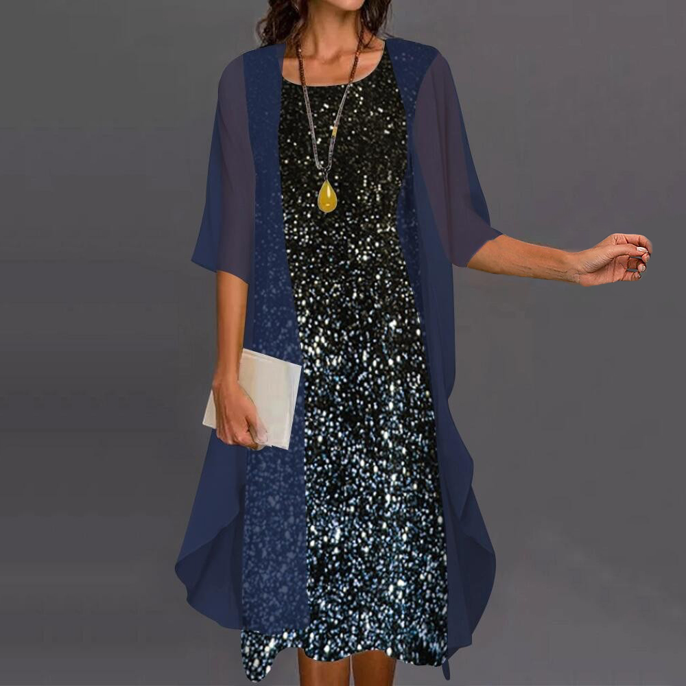 HS6588 Black Cardigan Dress with Rhinestone Embellishment and Pockets main image 1