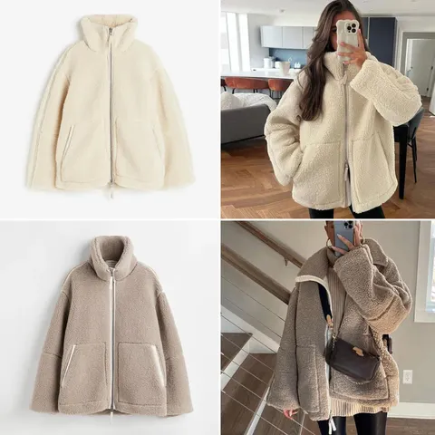 Beige und kaffee lammwolljacke