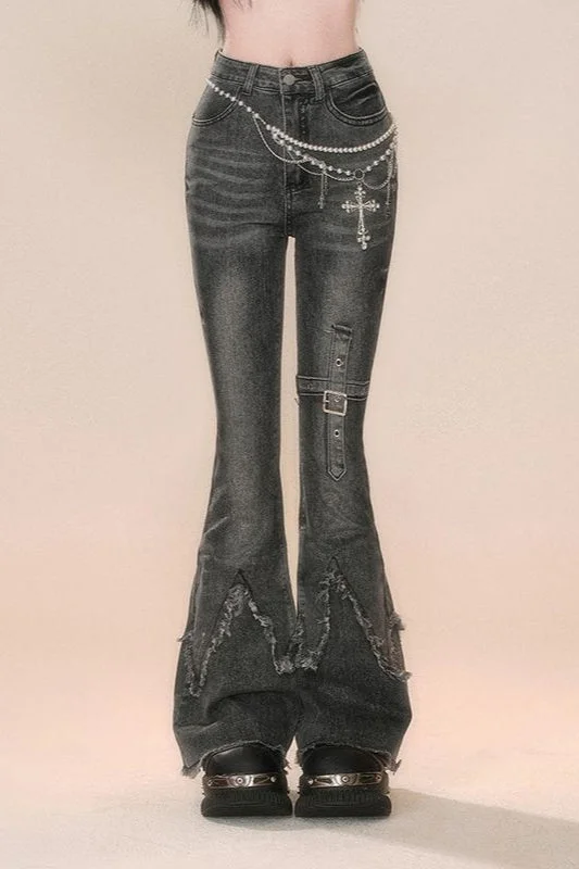 Retro High-Waist Slim Flare Denim Pants