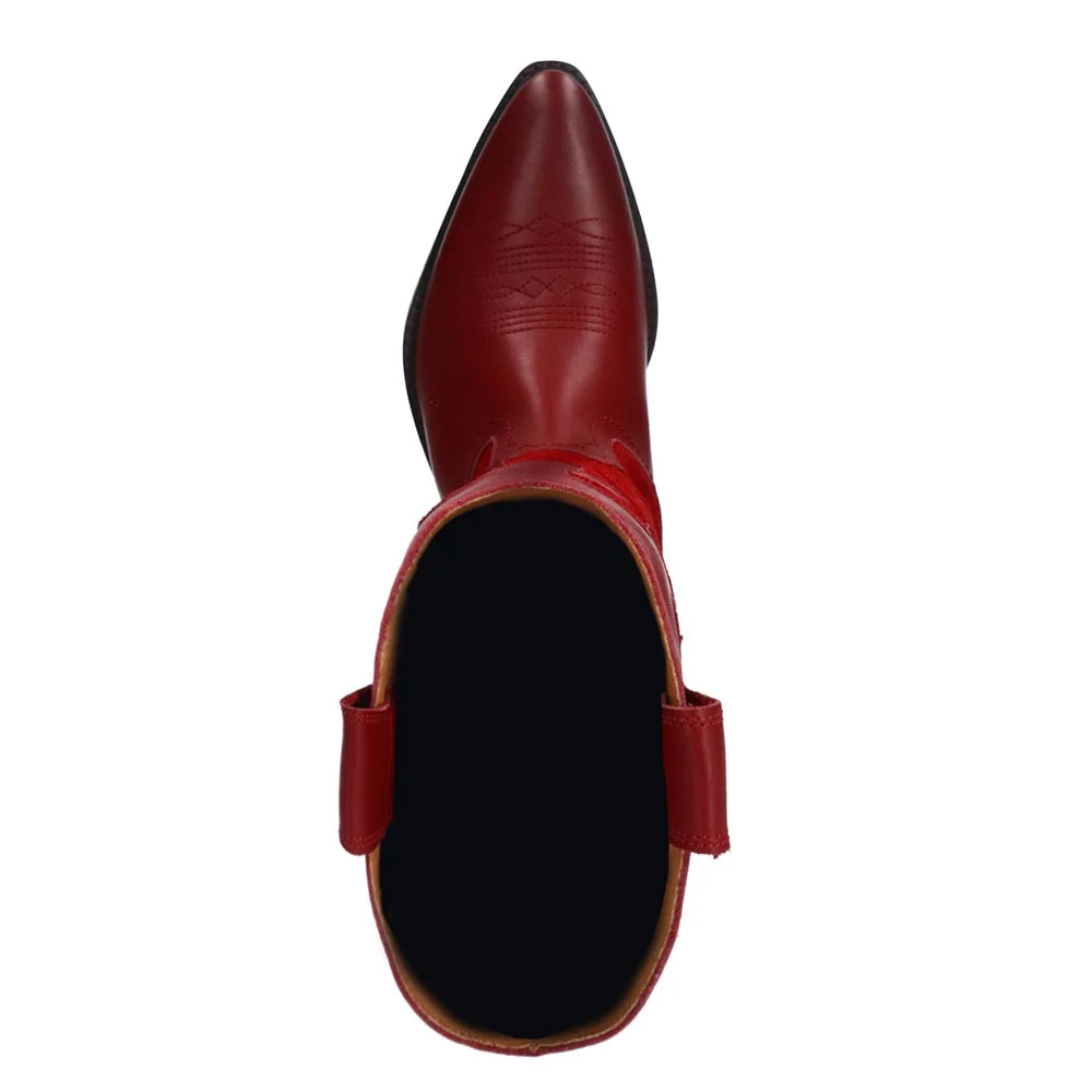 Fashion Red Pointed Toe Western Boots for Women with Embroidered