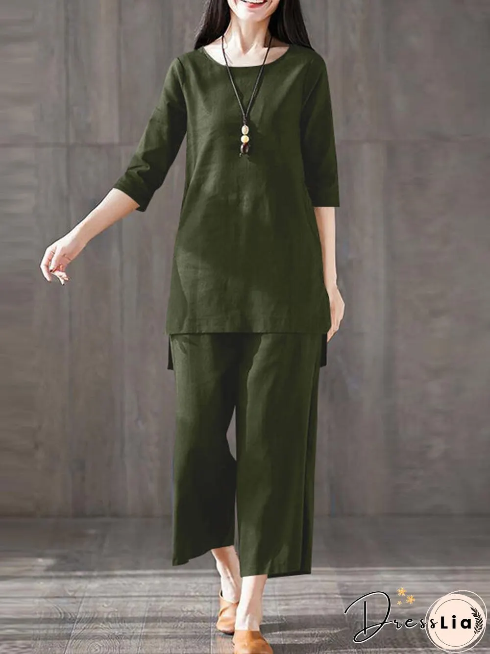 Solid Pocket High-low Slit Straight Leg Two Pieces Suit