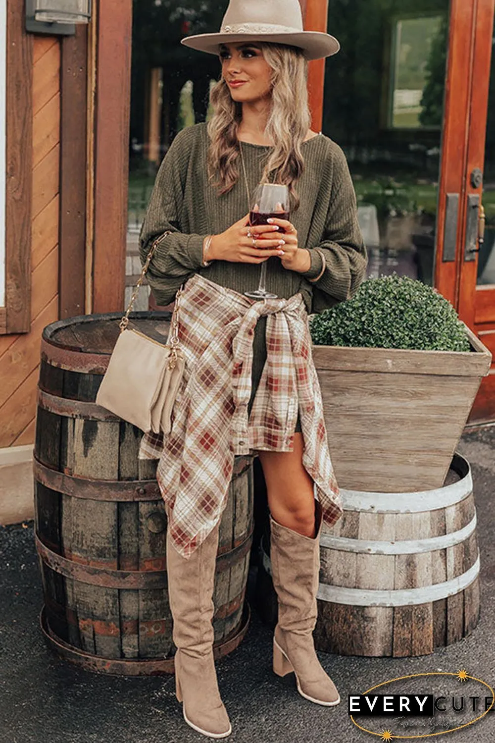 Green Batwing Sleeves Ribbed Knit Sweater Dress