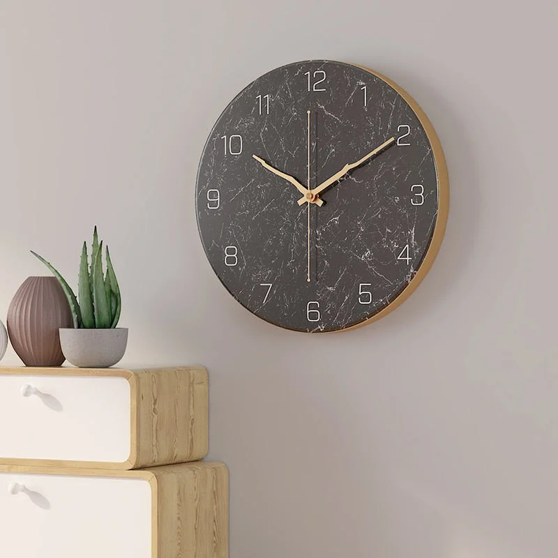 Imitation Marble Clock European Style  Home Living Room Fashion Creative Wall Clock Bedroom 30cm Metal Digital Clock