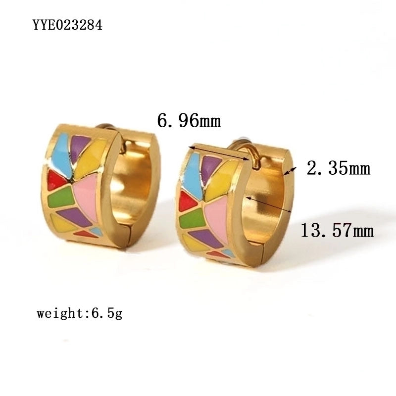 1 Pair IG Style Color Block Epoxy Plating 201 Stainless Steel 18K Gold Plated Earrings