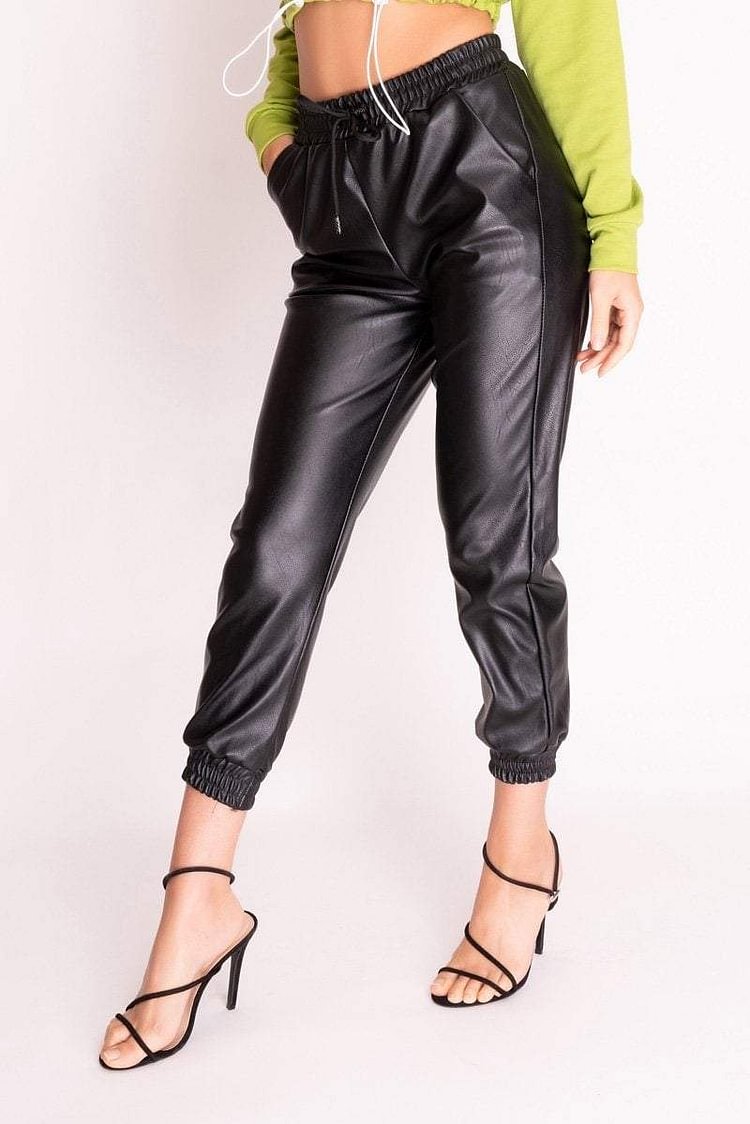Black Faux Leather Cuffed Joggers 