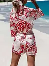 Floral-Print Long Sleeves Top+Short Bottom